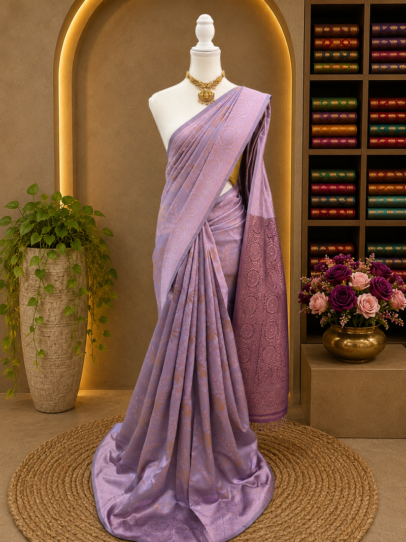 Latest Semi Kanchi Soft Silk Saree – Lavender Purple with Deep Purple Rich Pallu | Sri Nandhini Tex | SNTKS21