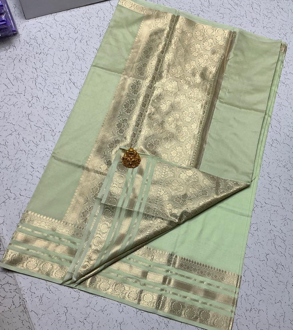 Semi Kanchipuram Soft Silk Saree – Light Pistachio Green with Zari