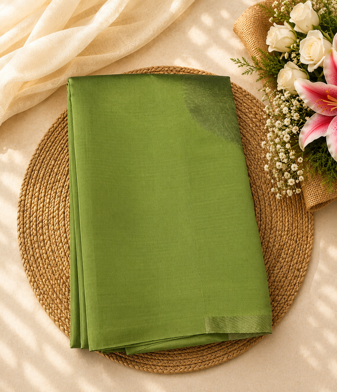 Semi Soft Silk Offer Saree | Pistachio Green | Premium Silver Zari Weaving | Sri Nandhini Tex | Code: SNTAOS14