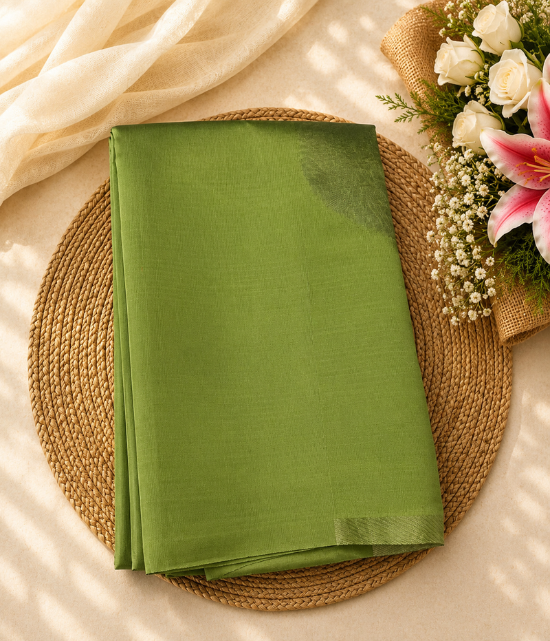 Semi Soft Silk Offer Saree | Pistachio Green | Premium Silver Zari Weaving | Sri Nandhini Tex | Code: SNTAOS14