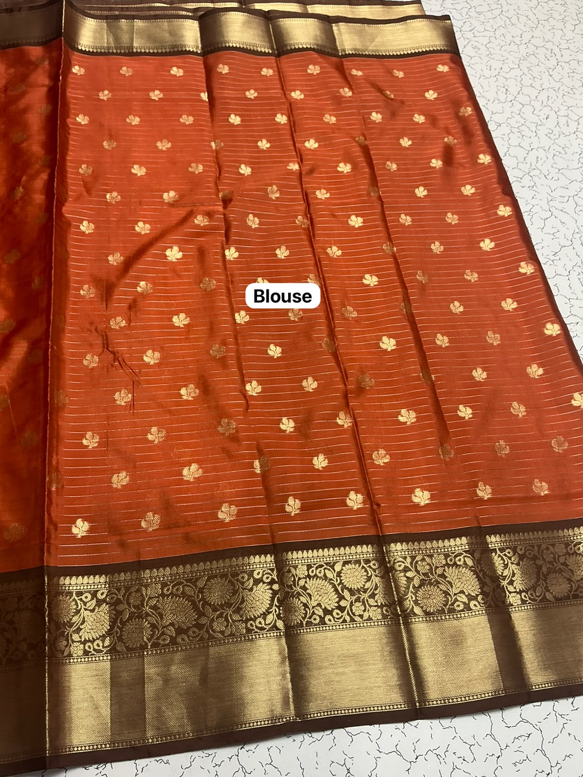 Premium Banaras soft silk | Rust orange with coffee brown contrast | Sri Nandhini Tex | SNTROS003
