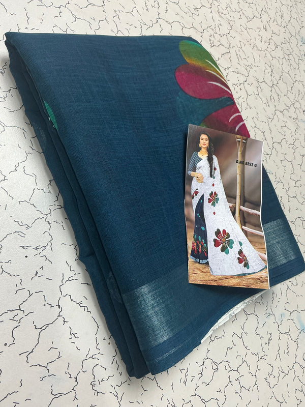 Premium linen digital cotton sarees