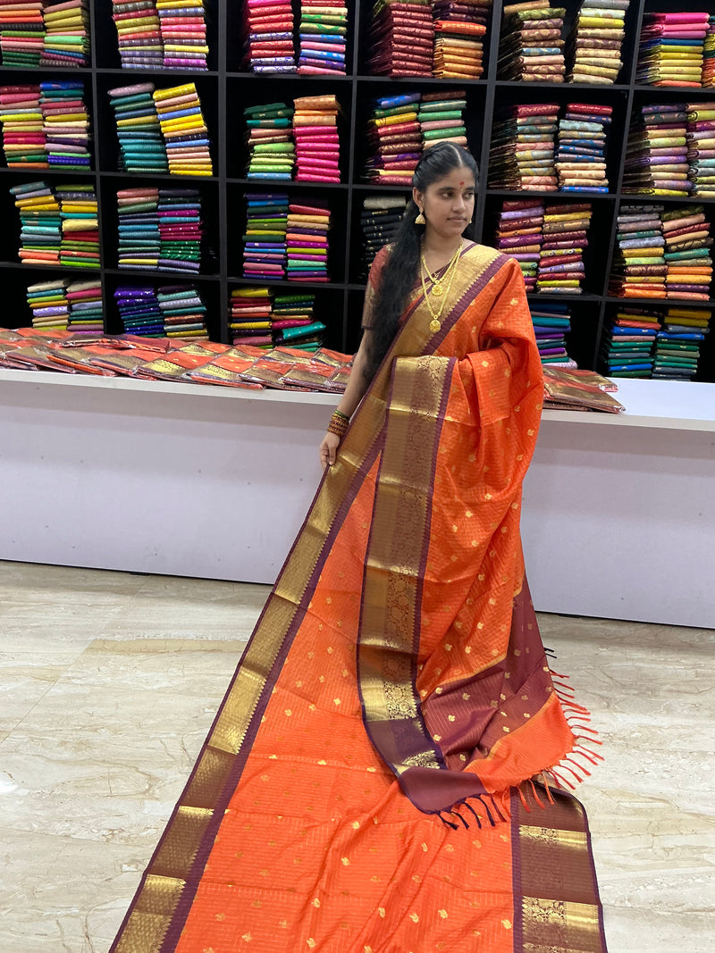 Premium Banaras Soft Silk Saree – Trending Rust Orange with Brown  Zari Border | Traditional Wedding & Festive Saree | Sri Nandhini Tex | SNTRO06