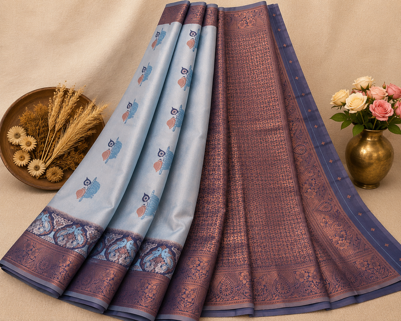 Mayura Silk Saree | Elegant Festive Wear Soft Finish | Ice Blue & Mauve Purple | Sri Nandhini Tex | MYS008