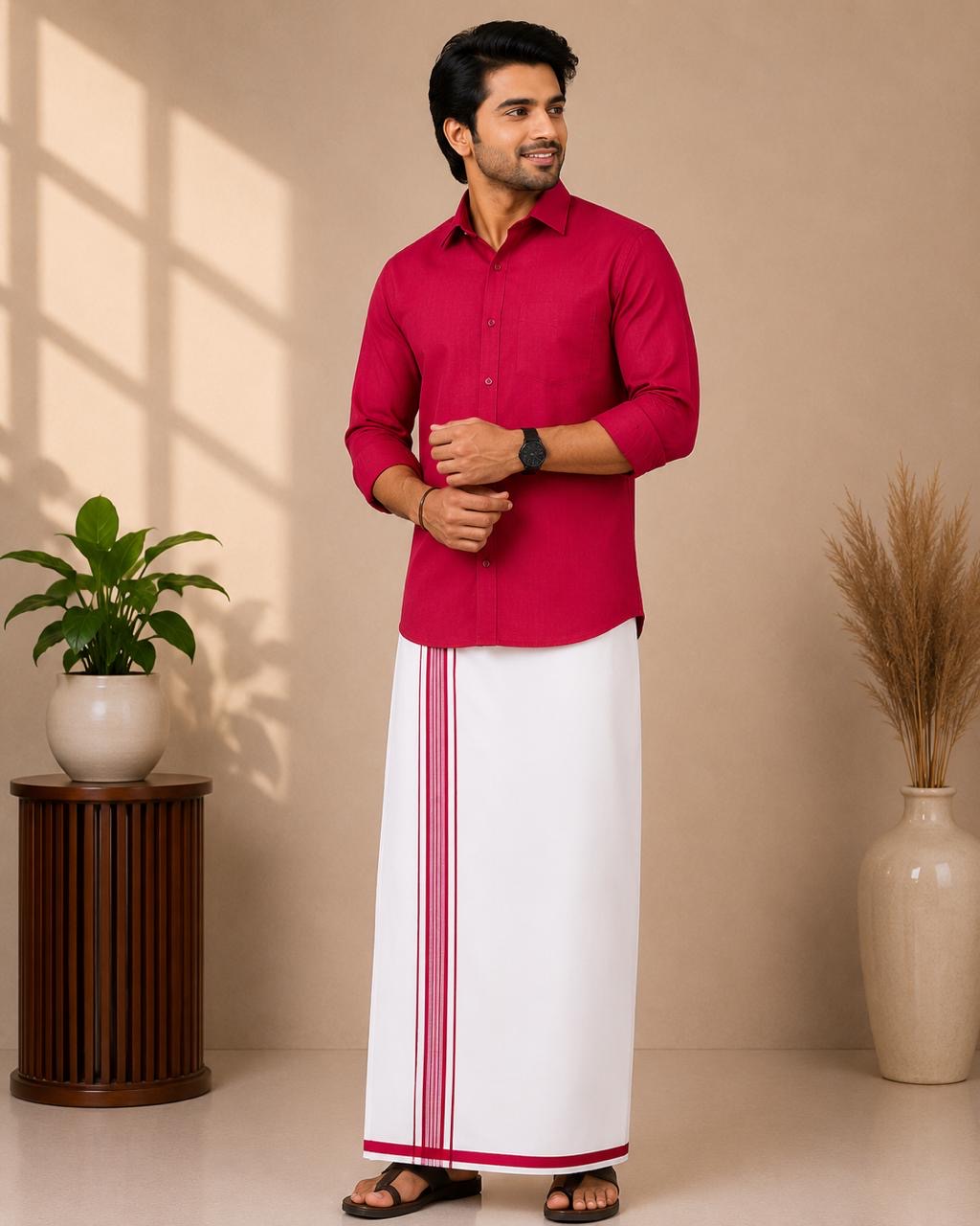 Vesti & Shirt Combo | Crimson Red Shirt with White Colour Vesti | SNTVC005