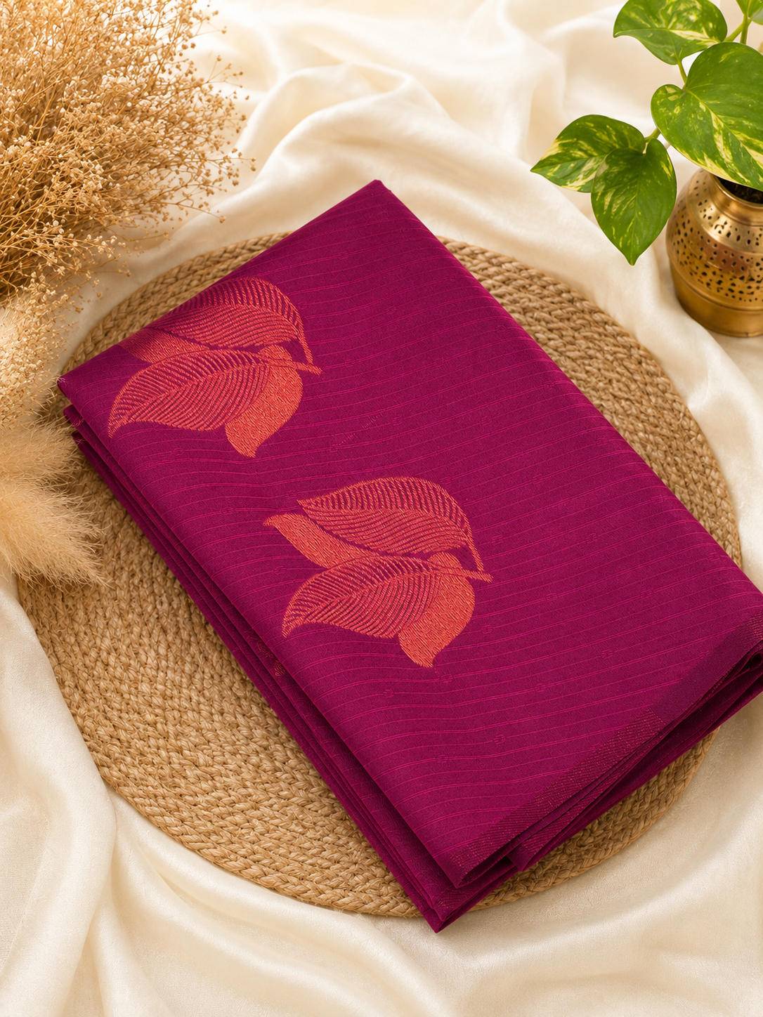 Semi Soft Silk Saree | Elegant Leaf Motif Weave | Wine Pink | Sri Nandhini Tex | Code: SNTPAOS81