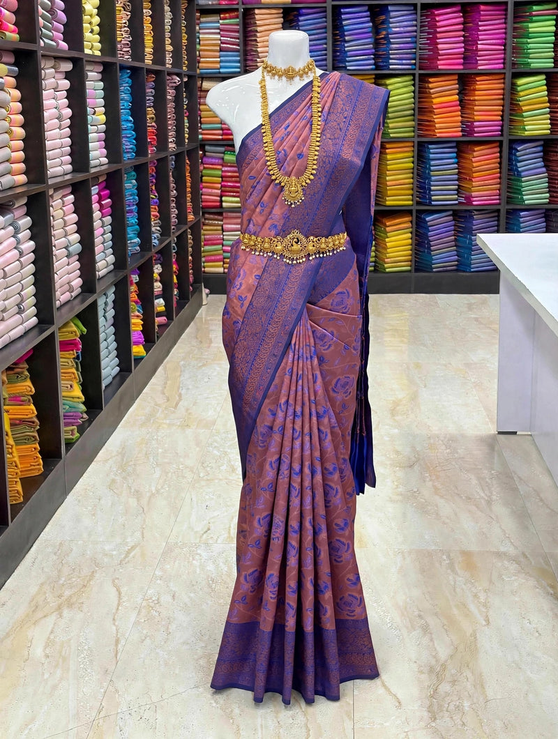 Woven Soft Silk Saree | Contrast Border & Pallu | Floral Design | Traditional Silk Saree Collection