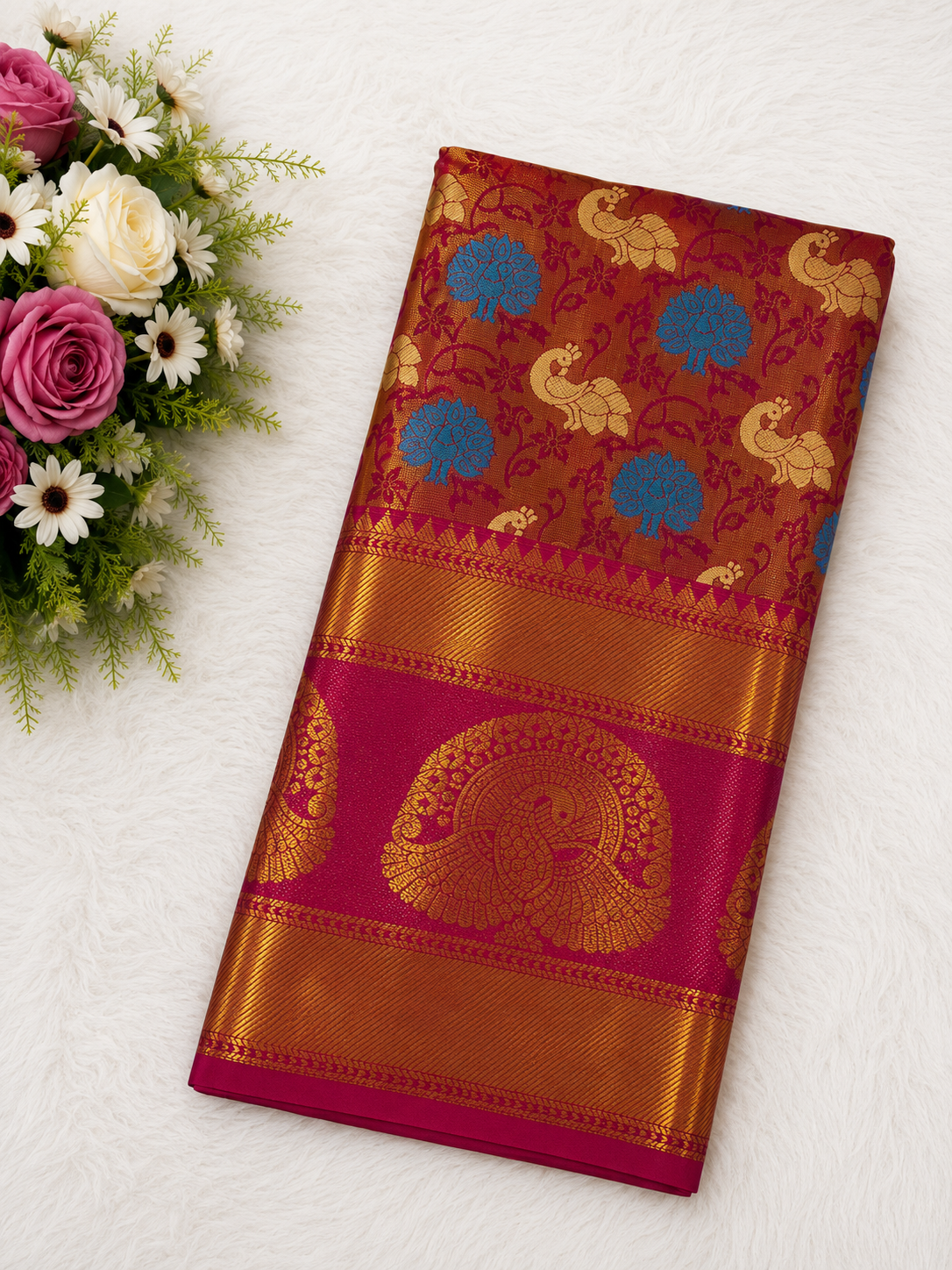 Royal Magenta                             Peacock Tissue Soft Silk | Royal Magenta | Elegant Festive Wear | Hot Selling @ Just ₹299 | Sri Nandhini Tex | Code: SNTPOS01