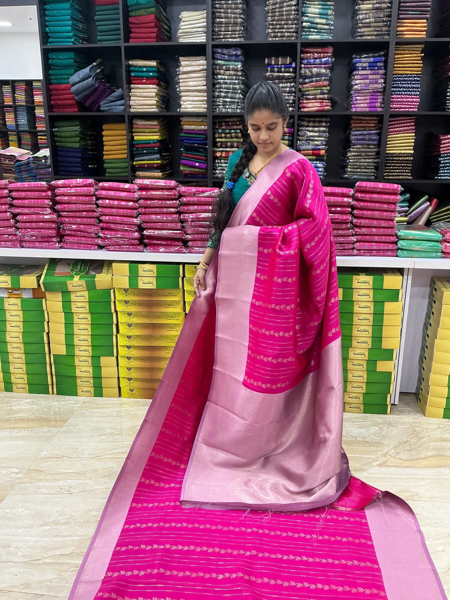 New Arrival Premium Semi Kanchi Silk Saree | Magenta Pink with Lavender Pink Border | Soft Feel Silk Saree | Sri Nandhini Tex |Code: SNTPSK102
