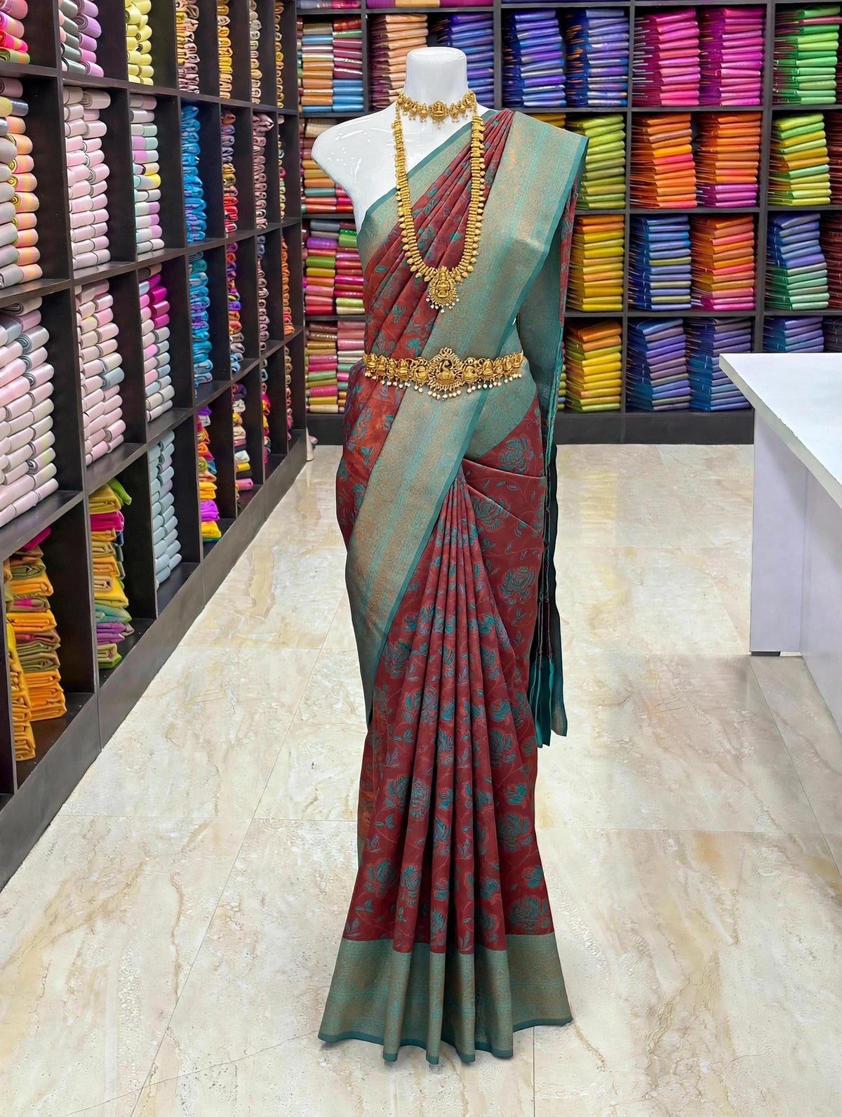 Woven Soft Silk Saree | Contrast Border & Pallu | Floral Design | Traditional Silk Saree Collection