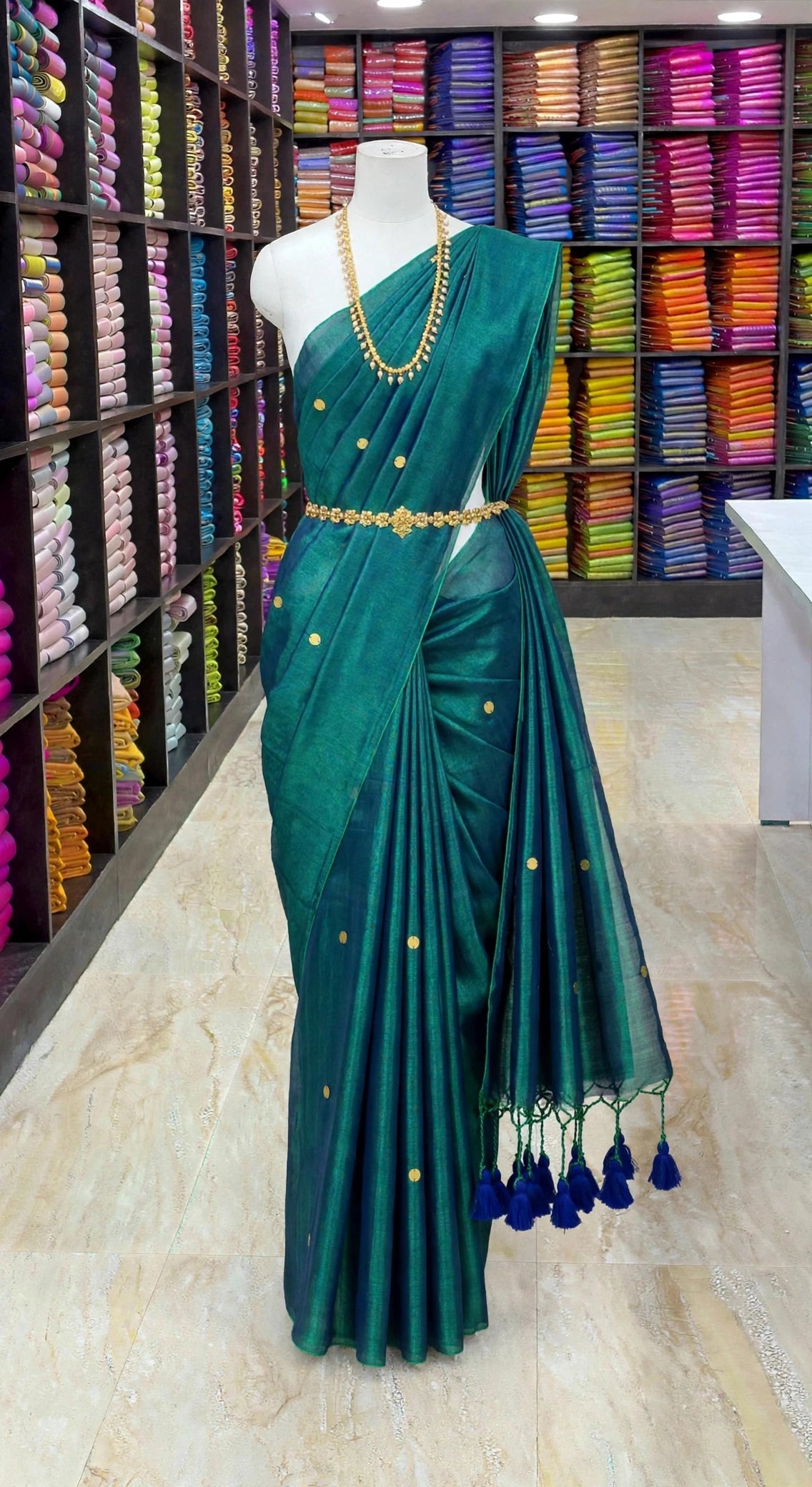 Premium Tissue Gini Saree in Trending Peacock colour | Elegant Designer Saree Code: SNTTG001