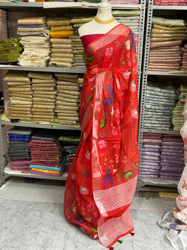 Linen digital soft cotton sarees