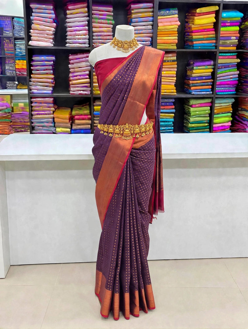 Premium Thousand Buttas Saree – Purple with red Contrast | Festive Elegance Saree | Sri Nandhini Tex | SNTB008