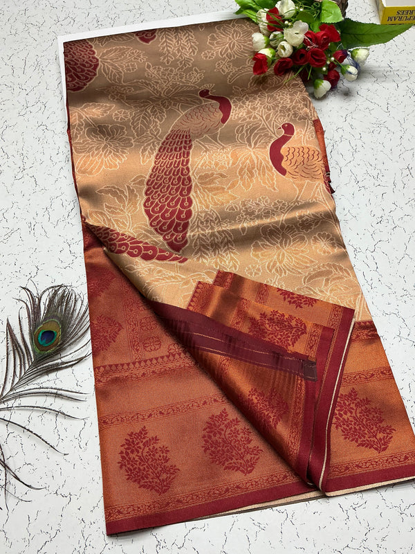 Bridal Saree – Bronze Copper with Deep Maroon Temple Border