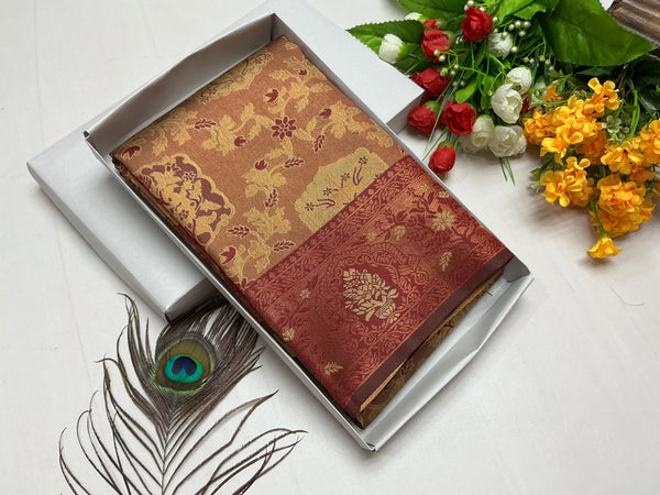 Bridal Saree – Burnt Orange with Maroon Gold Weave