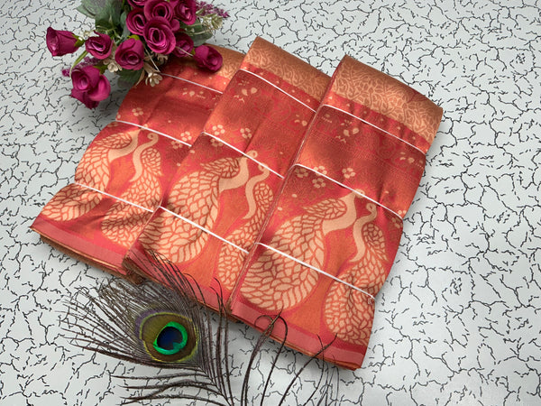 Bridal Saree – Coral Red with Golden Net Texture