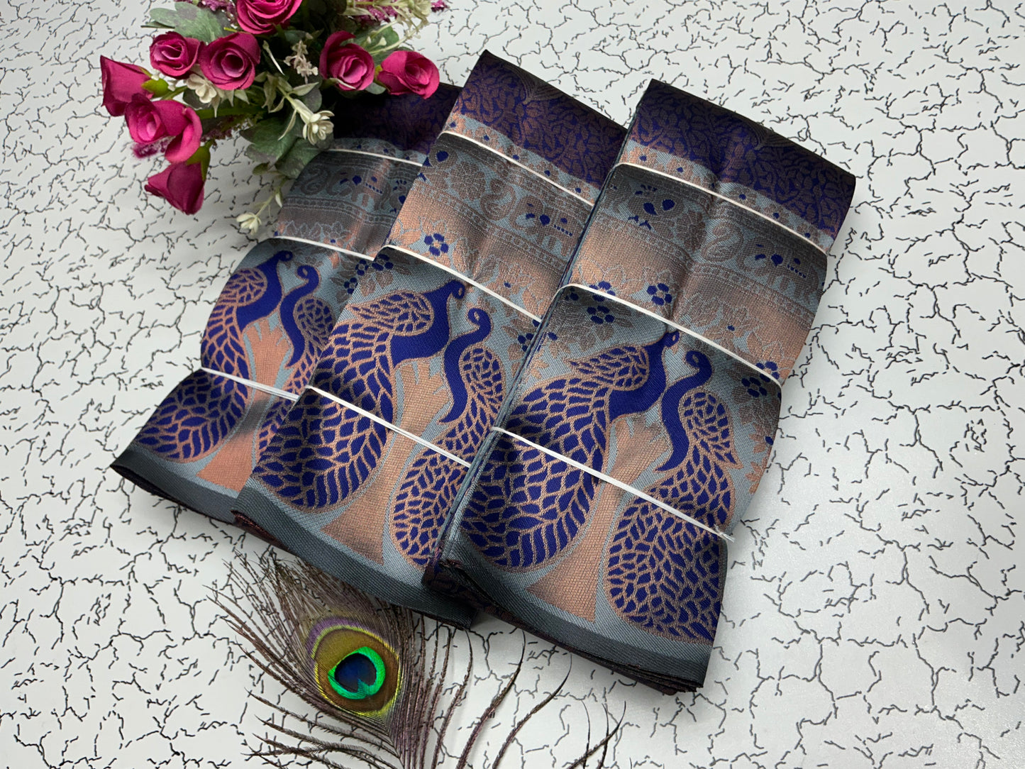 Bridal Saree – Indigo Black with Wavy Zari Pattern