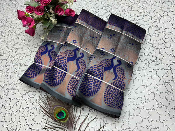 Bridal Saree – Indigo Black with Wavy Zari Pattern
