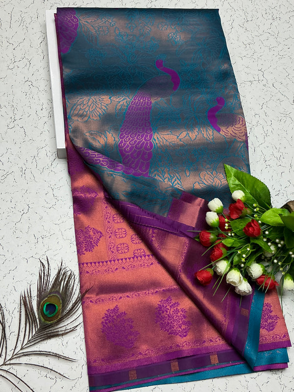 Bridal Saree – Indigo Magenta Blend with Blue Zari Highlights