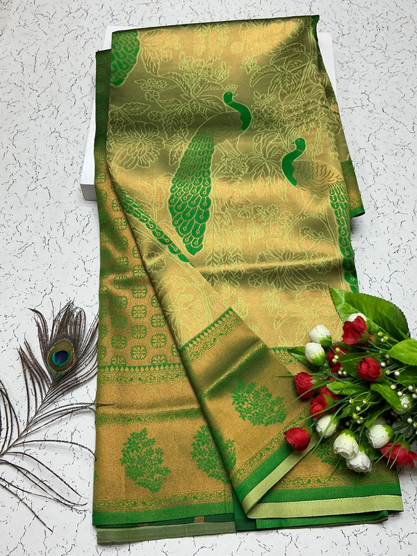 Bridal Saree – Light Pistachio Green with Leafy Floral Design