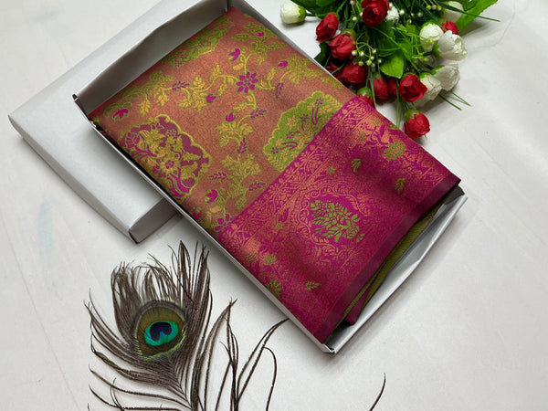 Bridal Saree – Magenta Pink with Gold Floral Brocade