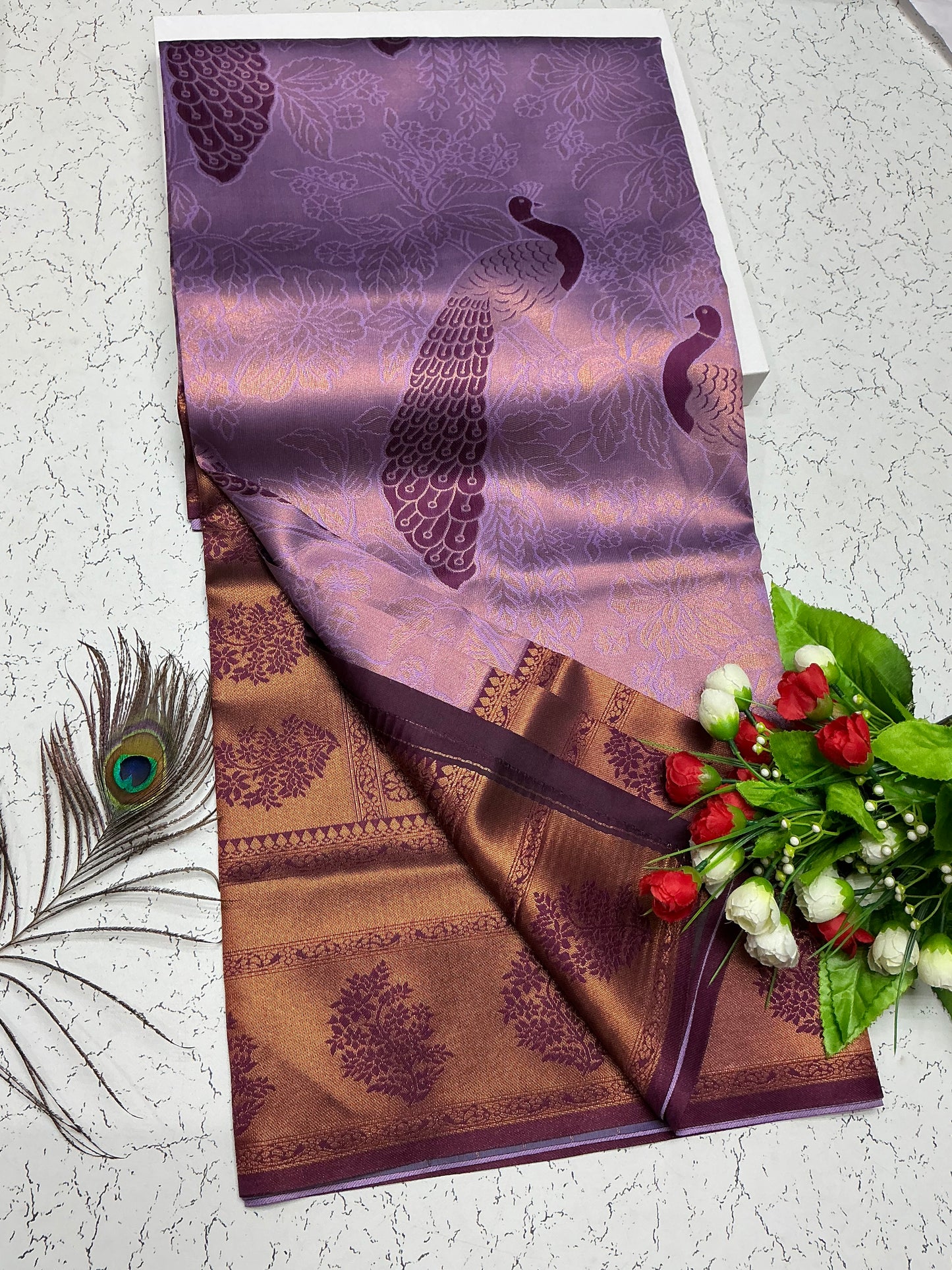 Bridal Saree – Plum Purple with Lavender Cross Motif