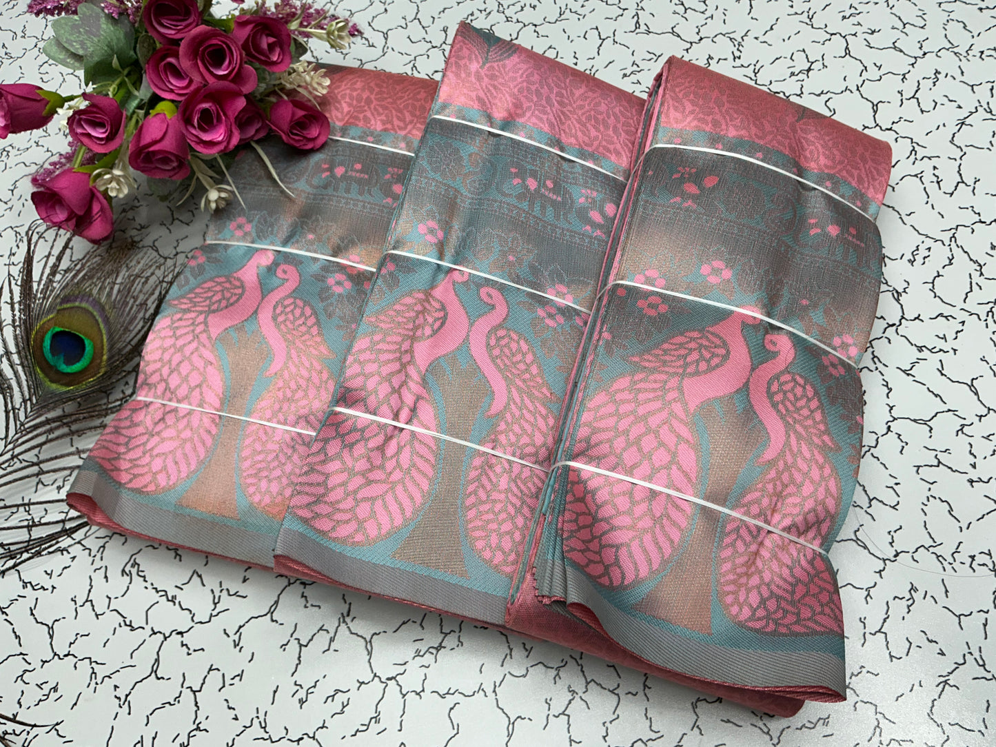 Bridal Saree – Rose Brown with Green Zari Motif