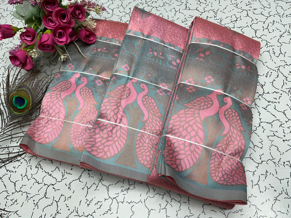 Bridal Saree – Rose Brown with Green Zari Motif