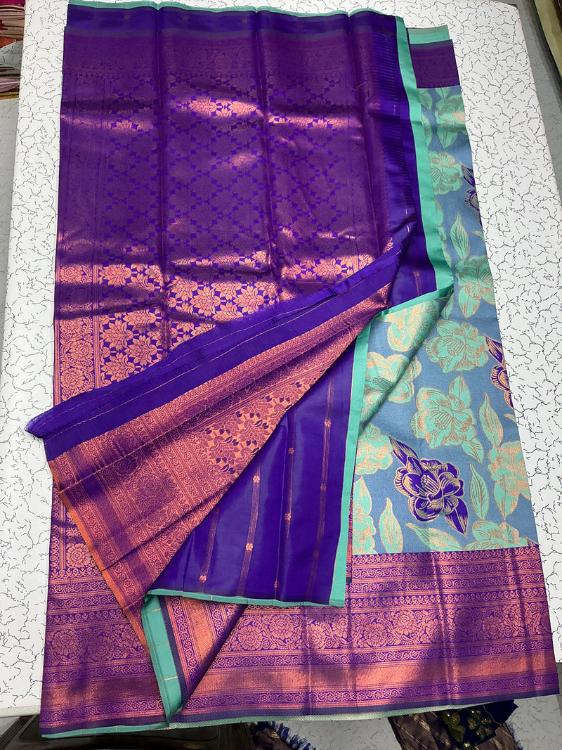 Bridal Saree – Royal Violet with Teal Blue Border Work