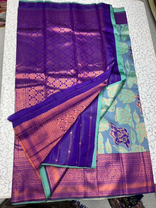 Bridal Saree – Royal Violet with Teal Blue Border Work