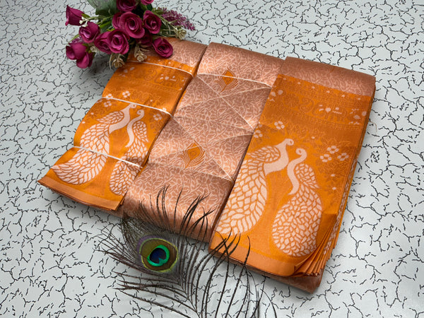 Bridal Saree – Saffron Orange with Shiny Silk Body