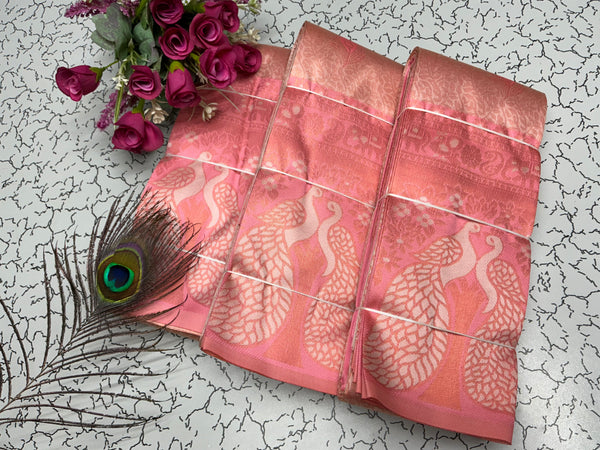 Bridal Saree – Salmon Peach with Silky Shine Texture