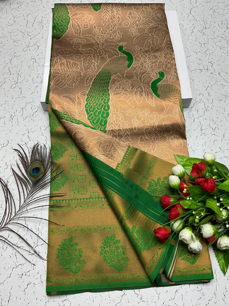 Bridal Saree – Sand Beige with Emerald Green Border