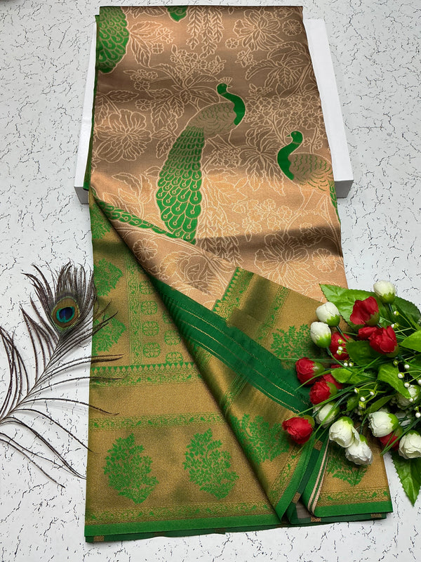Bridal Saree – Sand Beige with Emerald Green Border