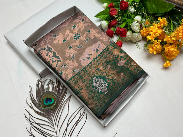 Bridal Saree – Soft Peach with Forest Green Zari Weave