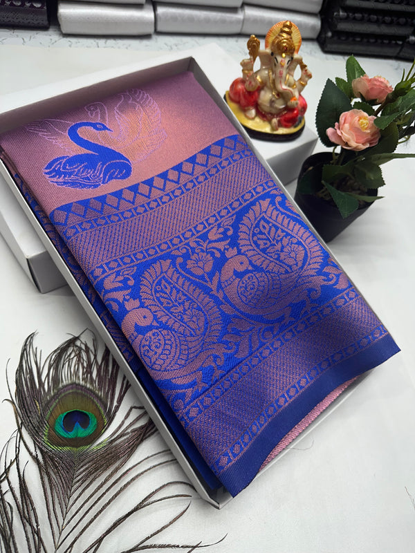 Bridal Silk Saree – Lilac Ombre with Royal Blue Paisley Border