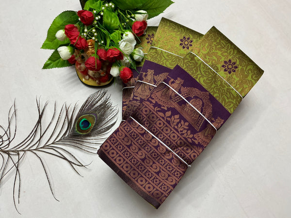 Bridal Silk Saree – Parrot Green with Violet Radha Krishna Temple Border (2)