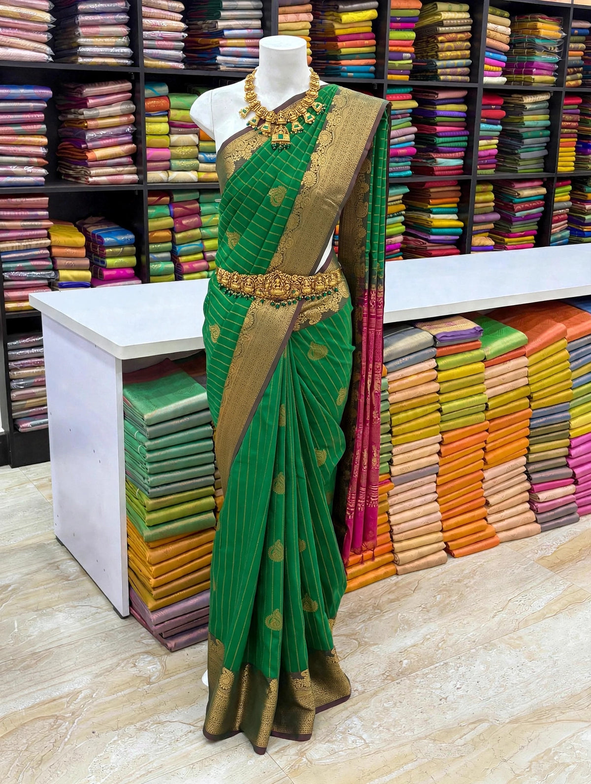 Kanchi Soft Silk Saree | Zari Woven Stripes & Butta Design | Contrast Pallu With Blouse| Sri Nandhini Tex