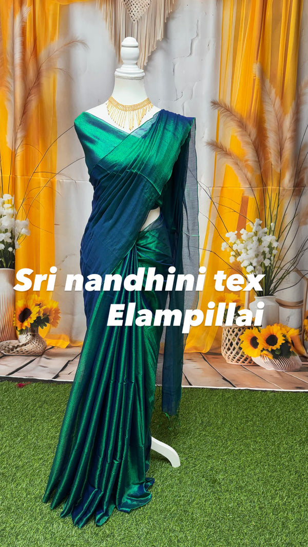 Premium khadhi tissue silk saree-peacock colour