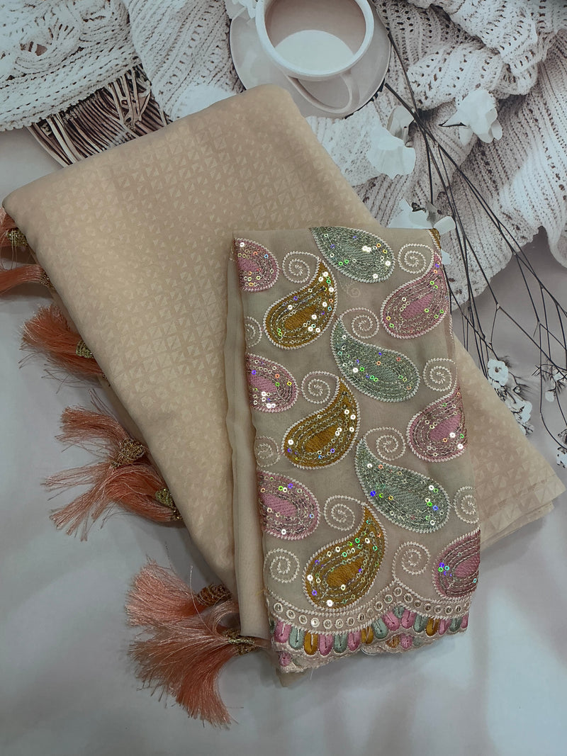 Fancy saree - georgette - ivory peach
