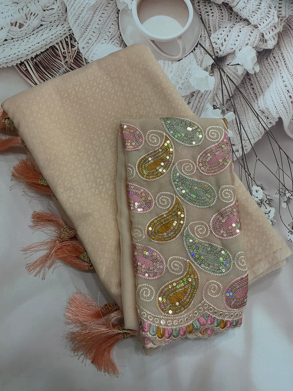 Fancy saree - georgette - ivory peach