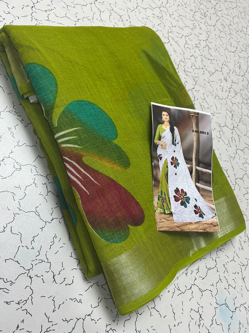 Premium linen digital cotton sarees