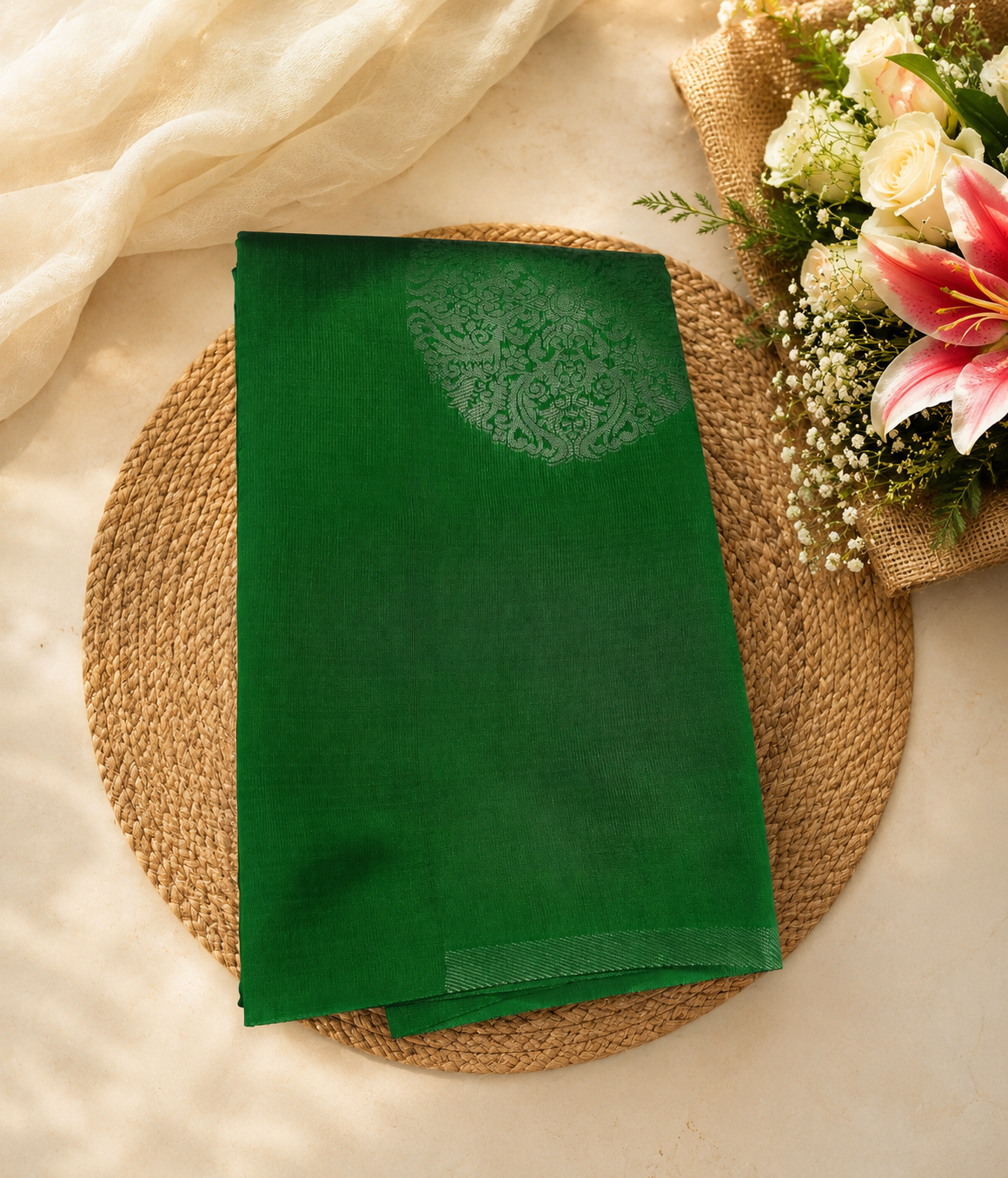 Semi Soft Silk Offer Saree | Emerald Green | Graceful Traditional Wear | Sri Nandhini Tex | Code: SNTAOS18