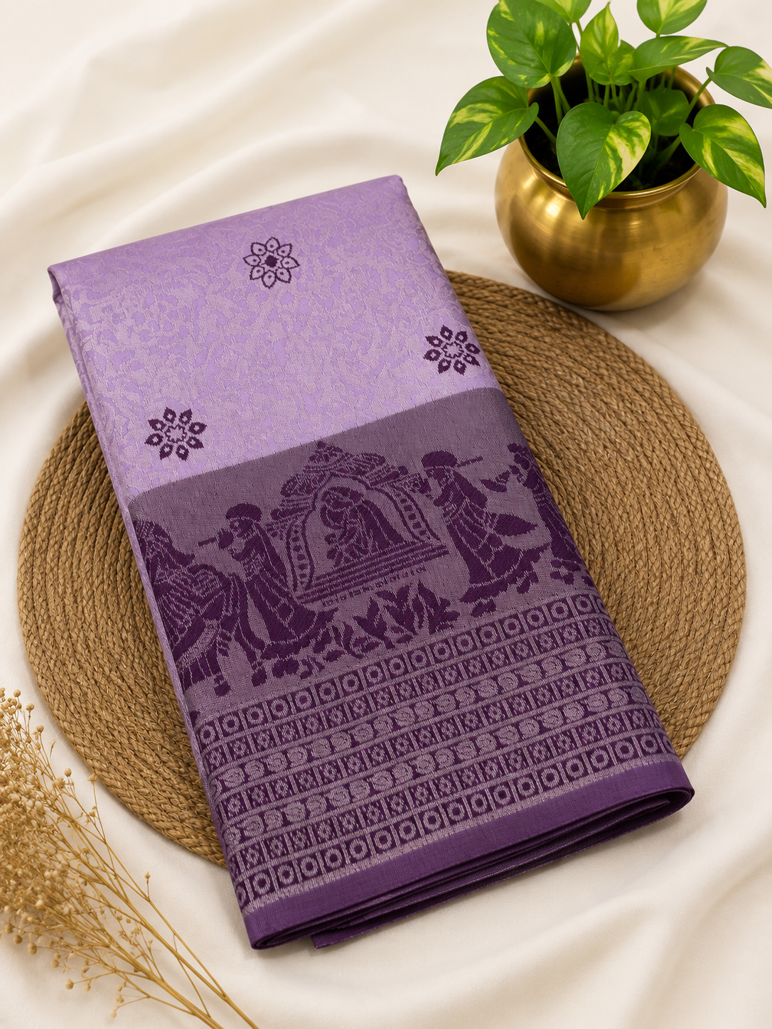 Premium Pallaku Silk Saree – Lavender Purple with Plum Contrast | Festive Silk Saree | Sri Nandhini Tex | SNTS008