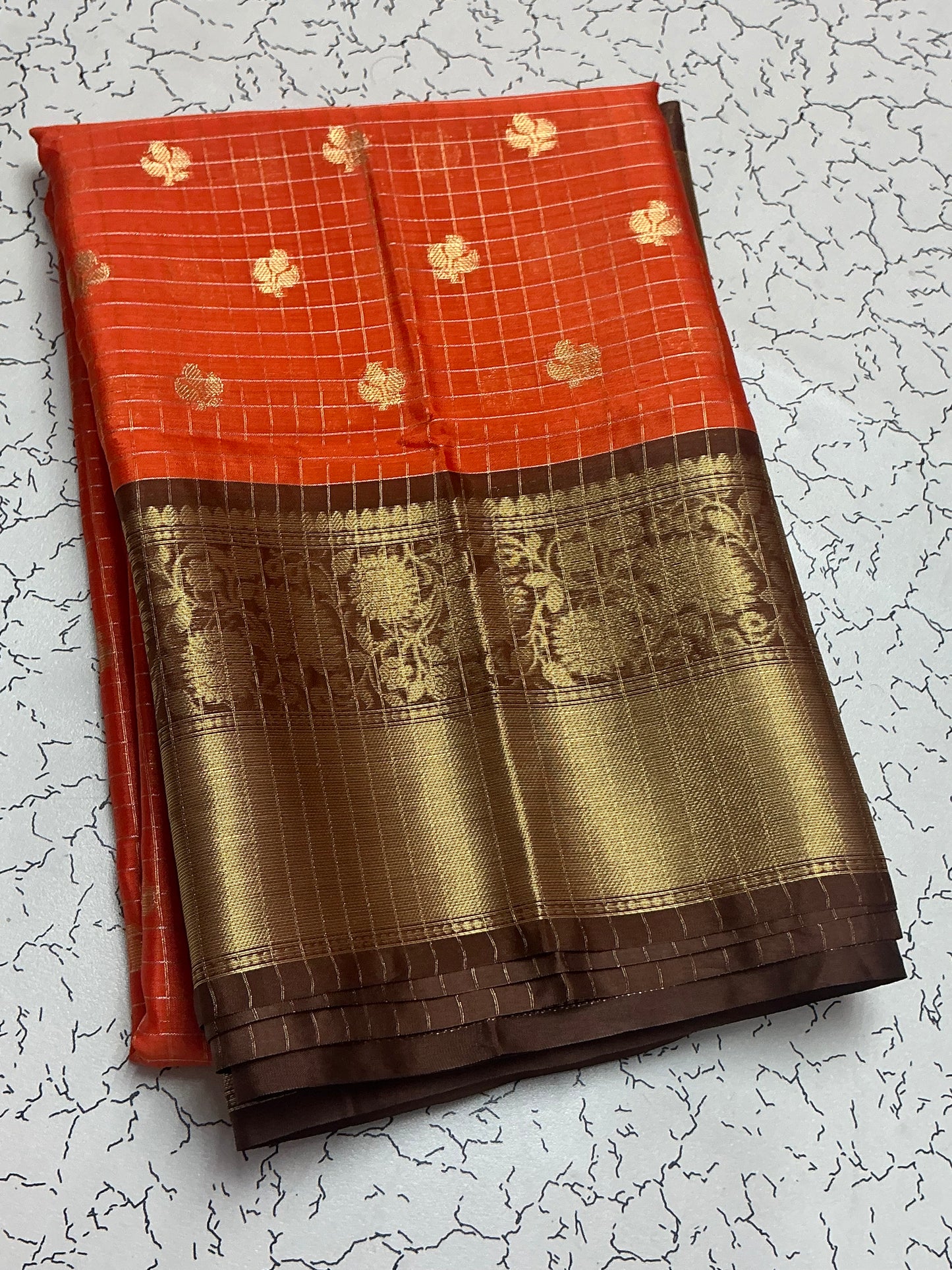 Premium Banaras soft silk | Rust orange with coffee brown contrast | Sri Nandhini Tex | SNTROS003