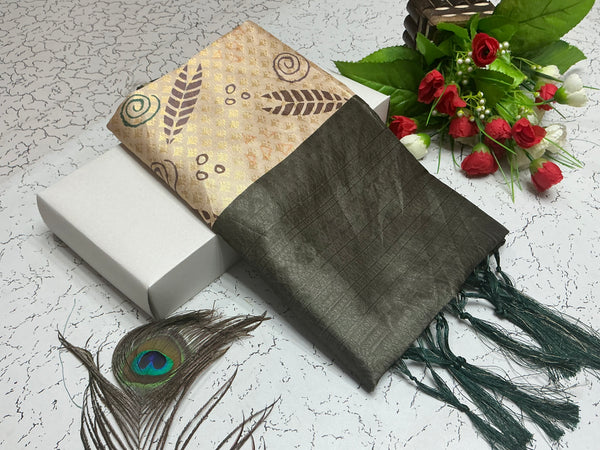 Digital Softy Saree – Beige Tribal Motif Body with Deep Olive Border