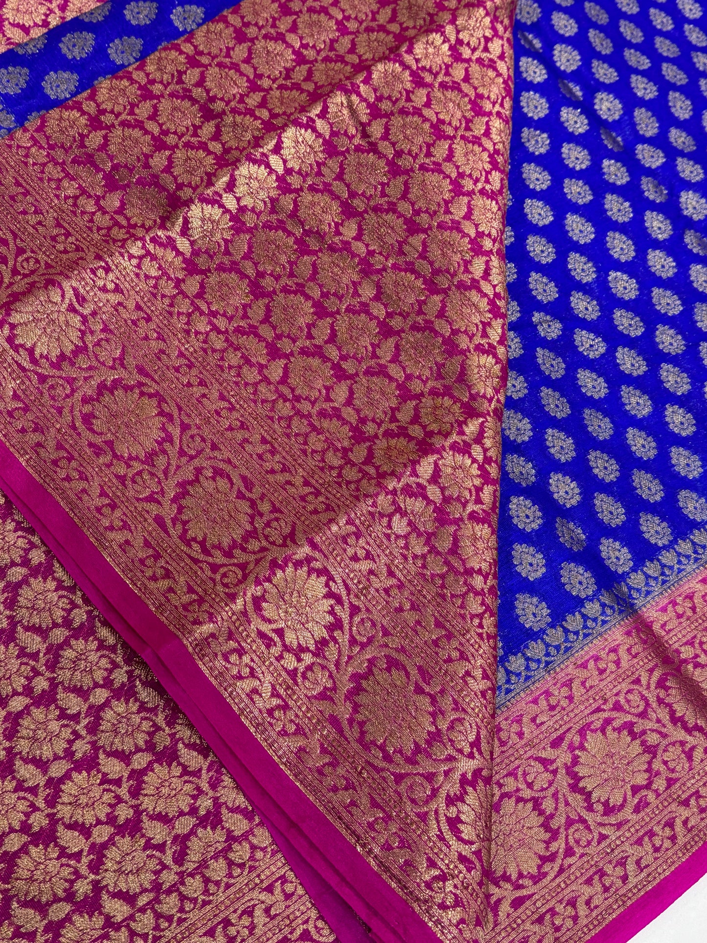 Premium Banarasi bridal sarees - royal blue -rani pink combination