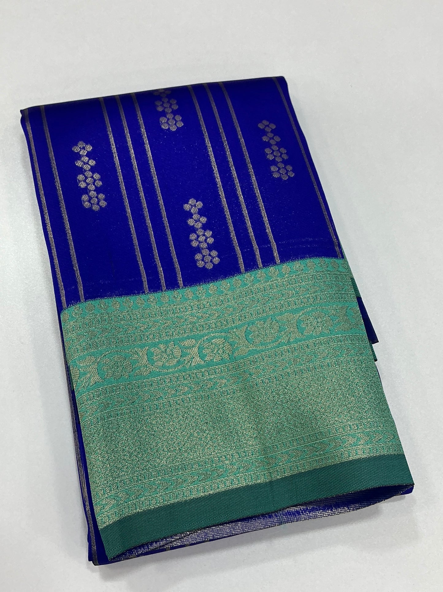New Arrival Premium Semi Kanchi Silk Saree | Royal Blue with Mint Green Border | Soft Feel Traditional Silk Saree | Sri Nandhini Tex |Code: SNTPSK101