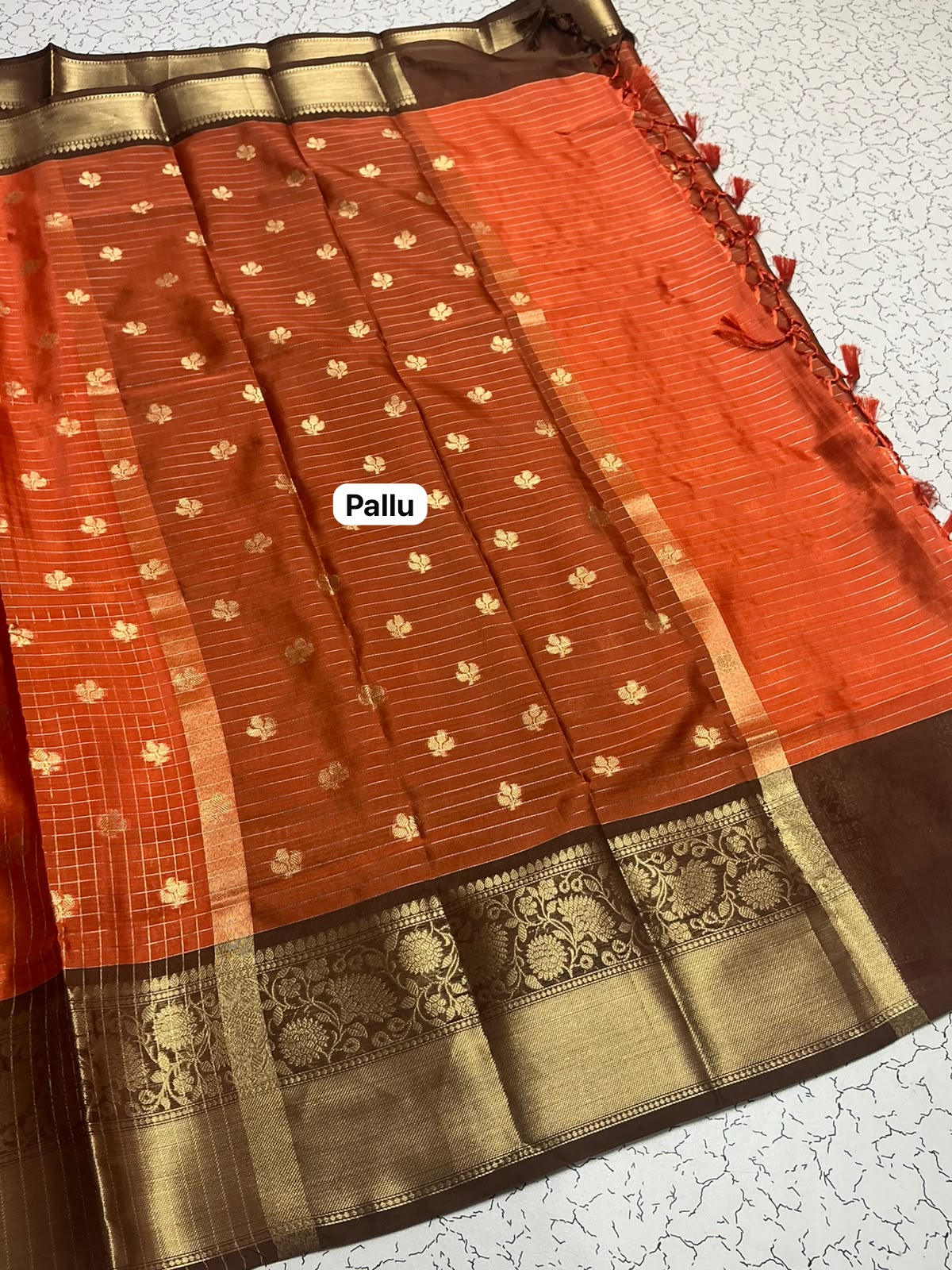 Premium Banaras soft silk | Rust orange with coffee brown contrast | Sri Nandhini Tex | SNTROS003
