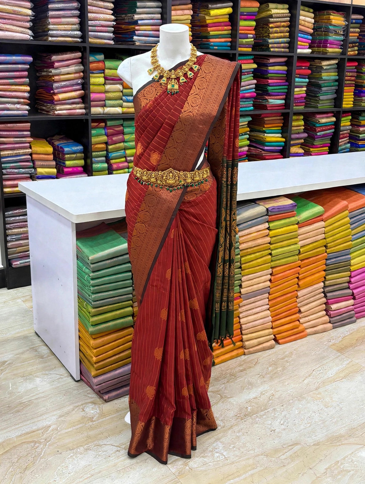 Kanchi Soft Silk Saree | Zari Woven Stripes & Butta Design | Contrast Pallu With Blouse| Sri Nandhini Tex